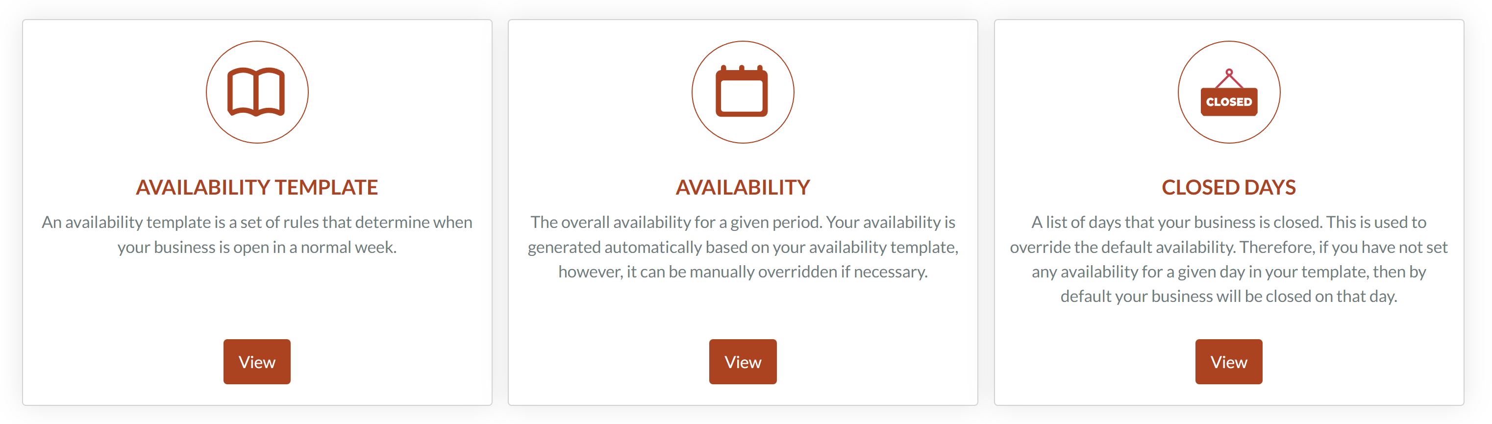 Availability menu options