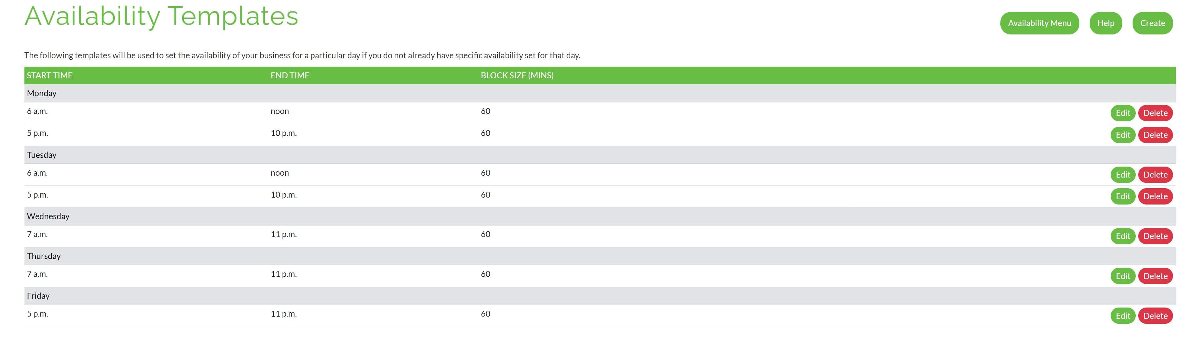 Availability template example